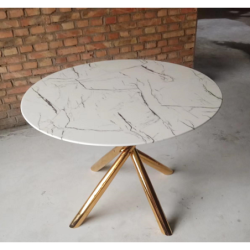 Mesa SAHARA, metal dorado, tapa de cristal templado, 120 cms de diámetro