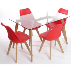 PACK DE 4 Uds de Silla TORRE 4P (SU), madera, polipropileno y cojín rojo