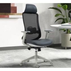 Sillón de oficina ARANJUEZ, alto, gris, ergonómico, multifunción, malla y asiento negro