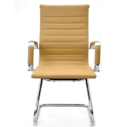 PACK DE 2 Uds de Sillón de oficina OLIVER, fijo de patín, cromado, similpiel marrón claro