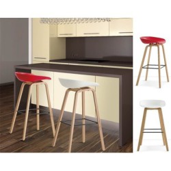 PACK DE 4 Uds de Taburete AWAK (TO), madera curvada, asiento polipropileno blanco