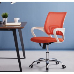 Sillón de oficina FISS NEW, blanco, gas, basculante, malla y tejido naranja