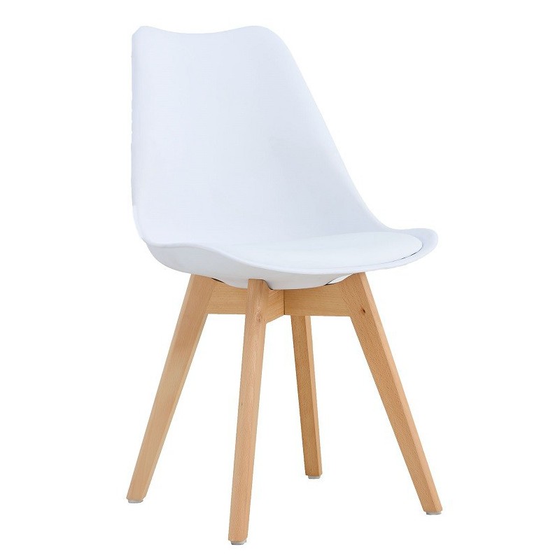 PACK DE 4 Uds de Silla TORRE 4P ( SU ), madera, polipropileno y cojín blanco