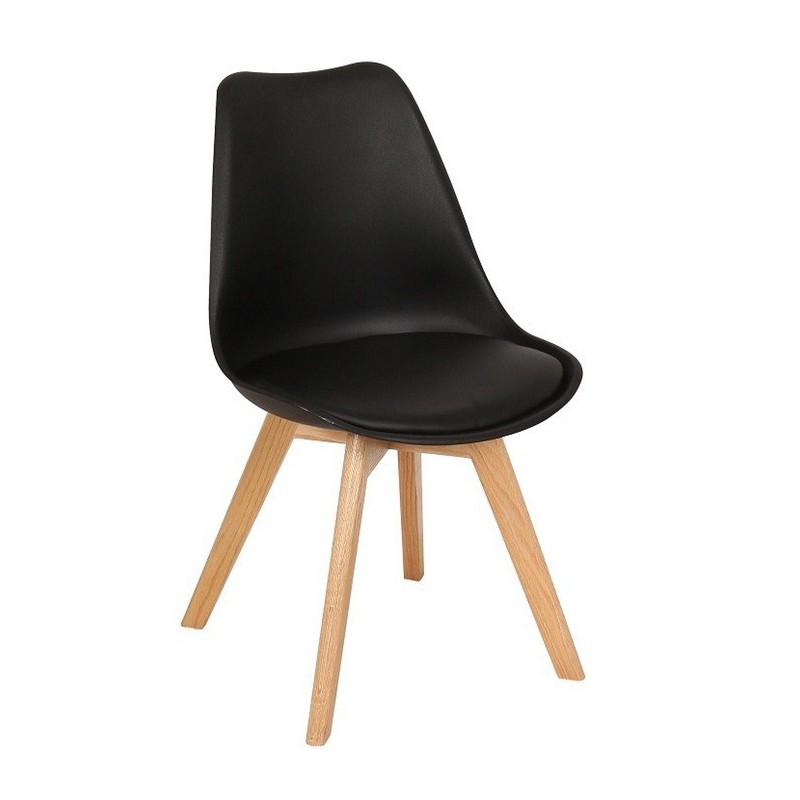 PACK DE 4 Uds de Silla TORRE 4P ( SU ), madera, polipropileno y cojín negro