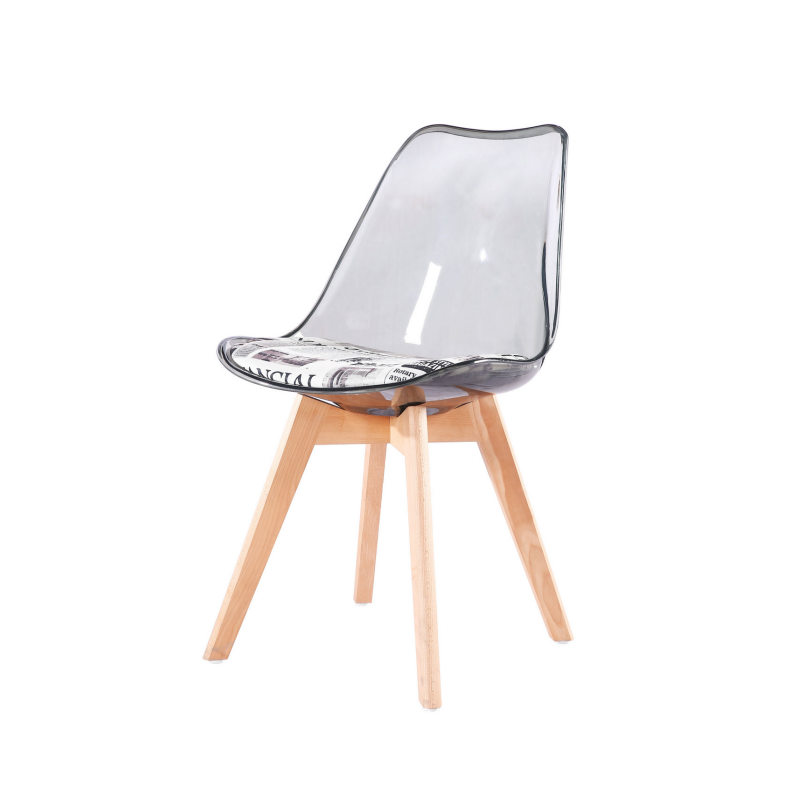 PACK DE 4 Uds de Silla TORRE 4P, madera, transparente, cojín estampado moderno