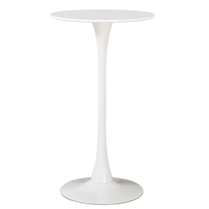 Mesa TUL, alta, metal, blanca, tapa blanca de 60 cms de diámetro