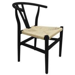 PACK DE 2 Uds de Silla WISH, apilable, madera de haya, color negro, fibra trenzada