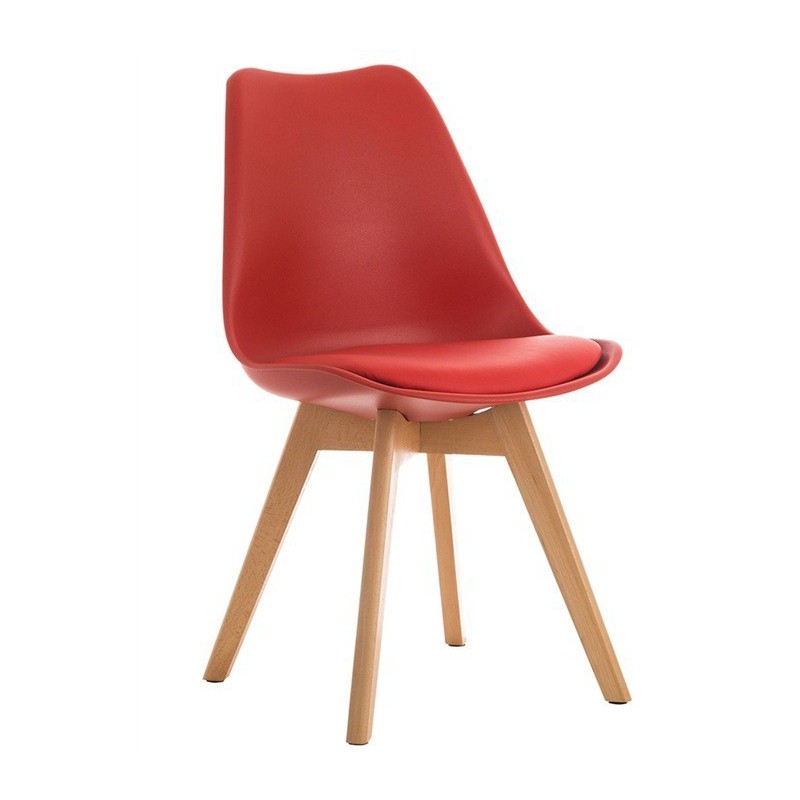 PACK DE 4 Uds de Silla TORRE 4P (SU), madera, polipropileno y cojín rojo