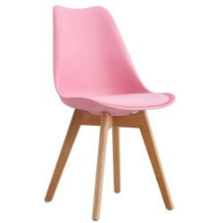 PACK DE 4 Uds de Silla TORRE 4P (SU), madera, polipropileno y cojín rosa