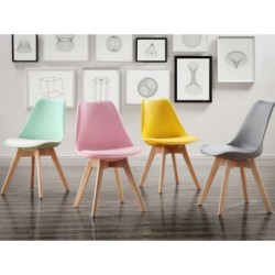PACK DE 4 Uds de Silla TORRE 4P (SU), madera, polipropileno y cojín rosa