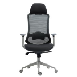 Sillón de oficina ARANJUEZ, alto, gris, ergonómico, multifunción, malla y asiento negro