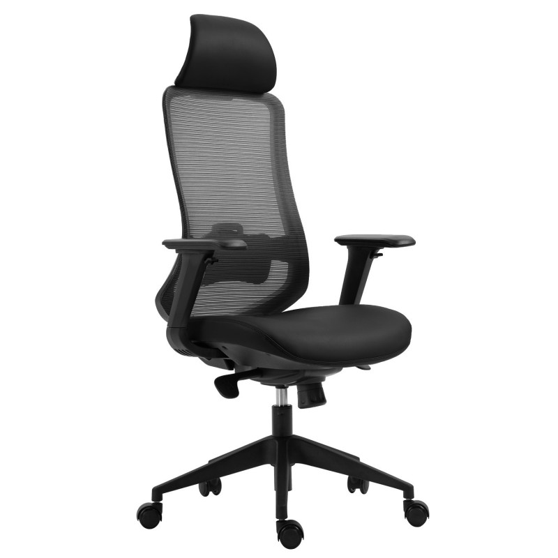 Sillón de oficina ARANJUEZ, alto, negro, ergonómico, multifunción, malla y asiento negro