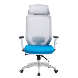 Sillón de oficina CLAYTON, blanco, malla gris, tejido azul claro