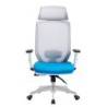 Sillón de oficina CLAYTON, blanco, malla gris, tejido azul claro