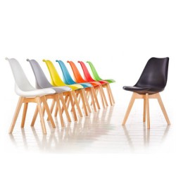 PACK DE 4 Uds de Silla TORRE 4P ( SU ), madera, polipropileno y cojín blanco