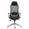 Sillón de oficina ARANJUEZ, alto, gris, ergonómico, multifunción, malla y asiento negro