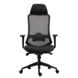 Sillón de oficina ARANJUEZ, alto, negro, ergonómico, multifunción, malla y asiento negro